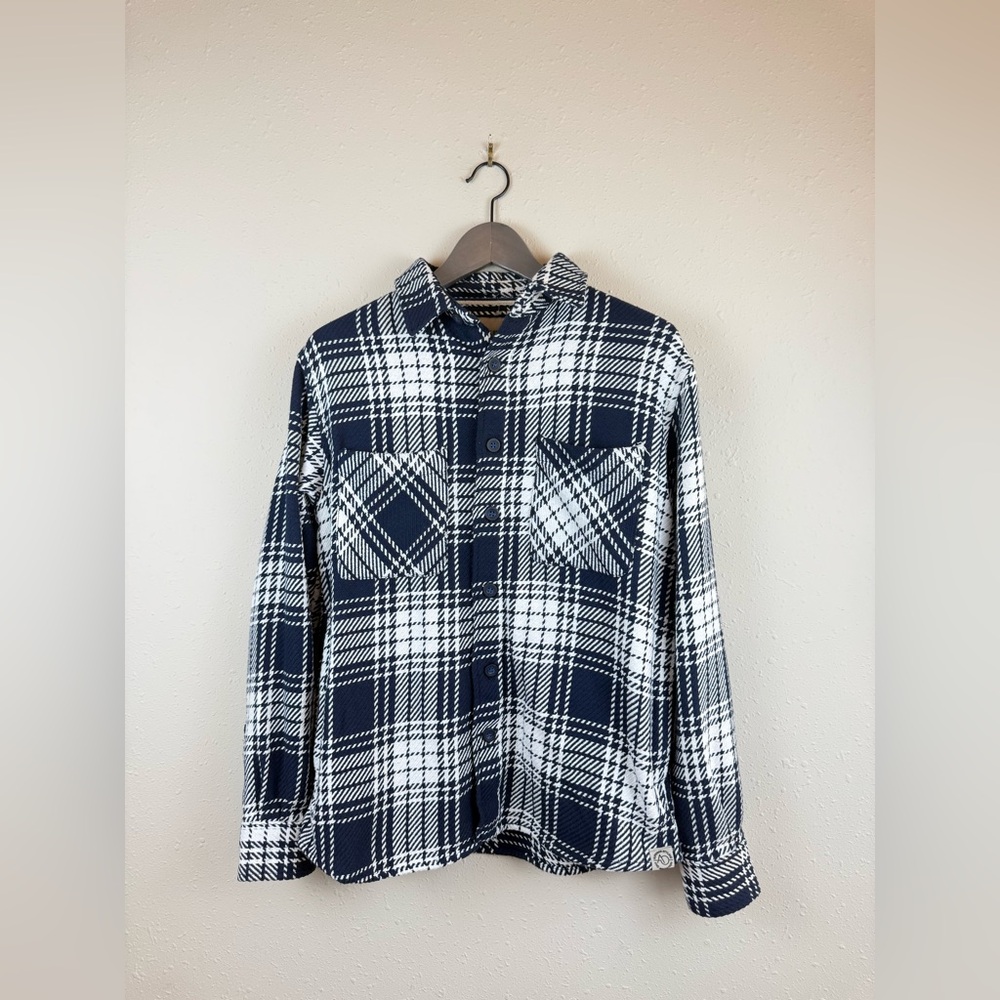 Amongst Others Men’s Plaid Navy White  Shirt Jacket Shacket Size Small NWT